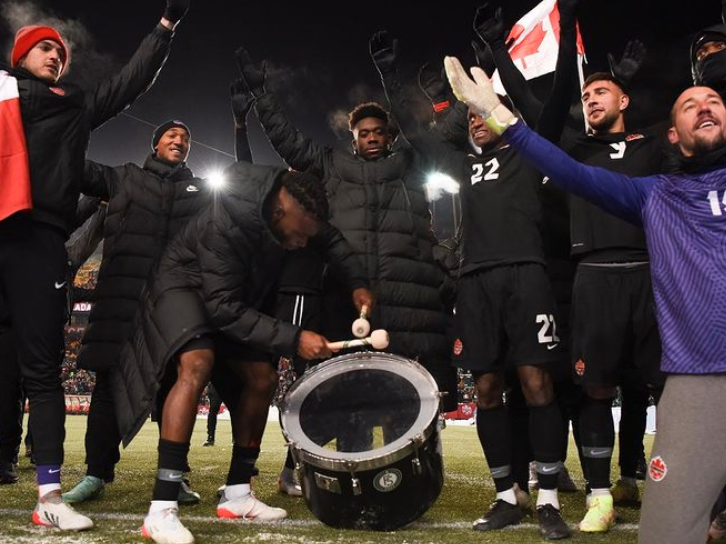 Canadian team celebrates their win with their drum/Viking Clap tradition